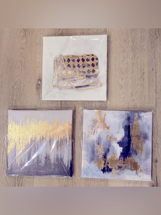 Other - NEW 3-Piece Handbag Gold Wall Art Set - Purse + 2 Abstract Supporting Pieces